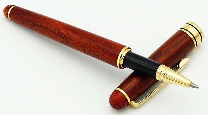 Luxury Rosewood Ballpoint Pen Writing Set - Extra 2 Black Refills - Elegant Fancy Nice Gift Wood Pen Set for Signature Executive Business Journaling