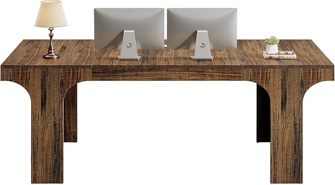 Tribesigns 70.9-Inch Executive Desk, Large Wooden Computer Office Desk, Modern Writing Table Business Workspace Home Office Furniture with Arched Design, Brown