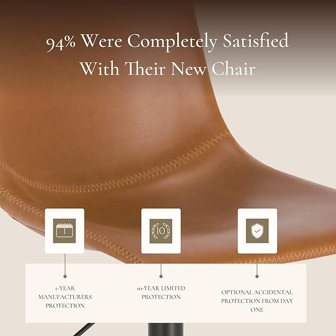 POLY & BARK Paxton Task Chair – Adjustable Height 17"-21" Swivel Office Chair with Vegan Leather Upholstery, Matte Black Steel Frame, and Caster Wheels – Cognac Tan