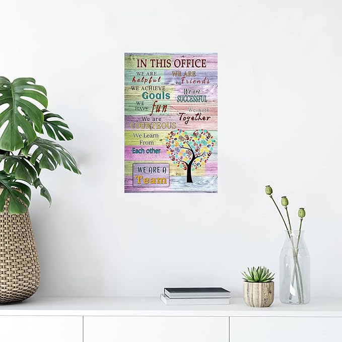 WHAOMIOT Inspirational Wall Art Poster (16x24 Inch, Frameless) Positive Office Wall Decor Print Canvas In This Office We Are A Team Best Motivational Quotes Modern Office Decorations
