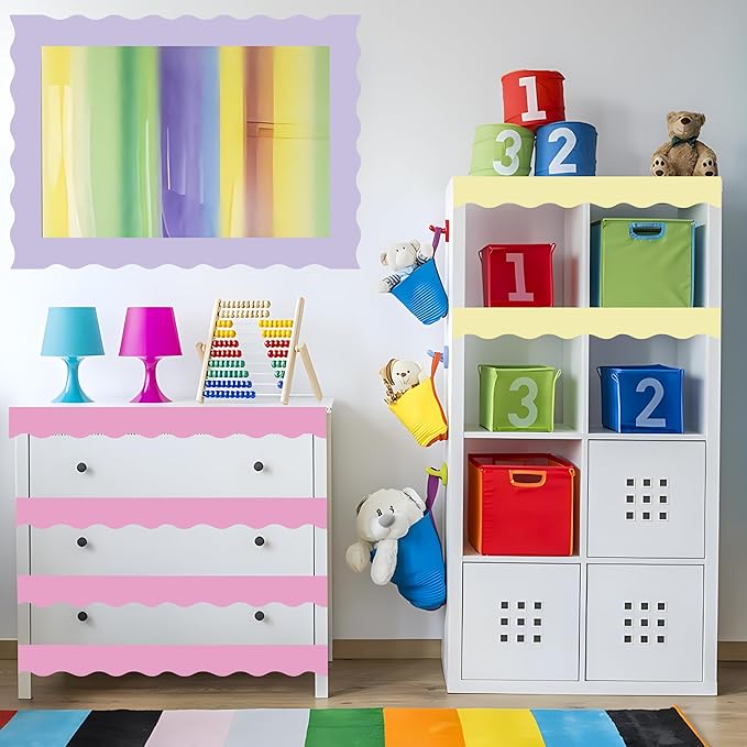 240 Ft Pastel Bulletin Board Borders Colorful Classroom Borders Scalloped Border Trim Pastel Bulletin Board Decorations for Classroom Chalkboard Home Wall Office Decoration, 6 Rolls