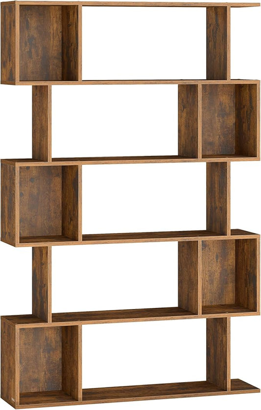 VASAGLE Bookshelf, 5-Tier Bookcase, 9.4 x 35.4 x 62.6 Inches, Storage Shelf with Open Compartments, Modern Style, for Living Room, Bedroom, Office, Rustic Brown ULBC416K01