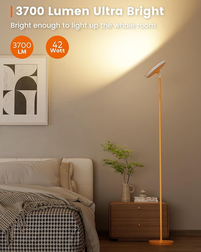 UFO LED Torchiere Floor Lamp with RGB Ambient Light, 42W 3700LM Bright Dimmable Sky Lamp,71in Modern Tall Standing Lamp with Remote Touch Control&Timer, Living Room Bedroom Office Gaming Room,Orange