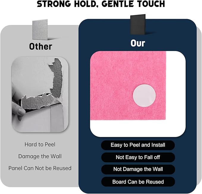 Large Cork Board Alternative - 6 Pack 36" x 24" Felt Wall Tiles with Safe Removable Adhesive Tabs, Pink Cork Boards for Walls Pin Board Bulletin Board Cork Board for Office