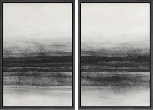 SIGNWIN Framed Canvas Print Wall Art Set Black and Gray Abstract Horizon Modern Minimalist Neutral Illustrations Modern Art Decorative Multicolor for Living Room, Bedroom, Office - 24"x36"x2 Black