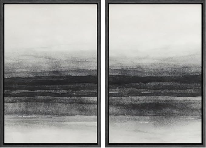 SIGNWIN Framed Canvas Print Wall Art Set Black and Gray Abstract Horizon Modern Minimalist Neutral Illustrations Modern Art Decorative Multicolor for Living Room, Bedroom, Office - 16"x24"x2 Black
