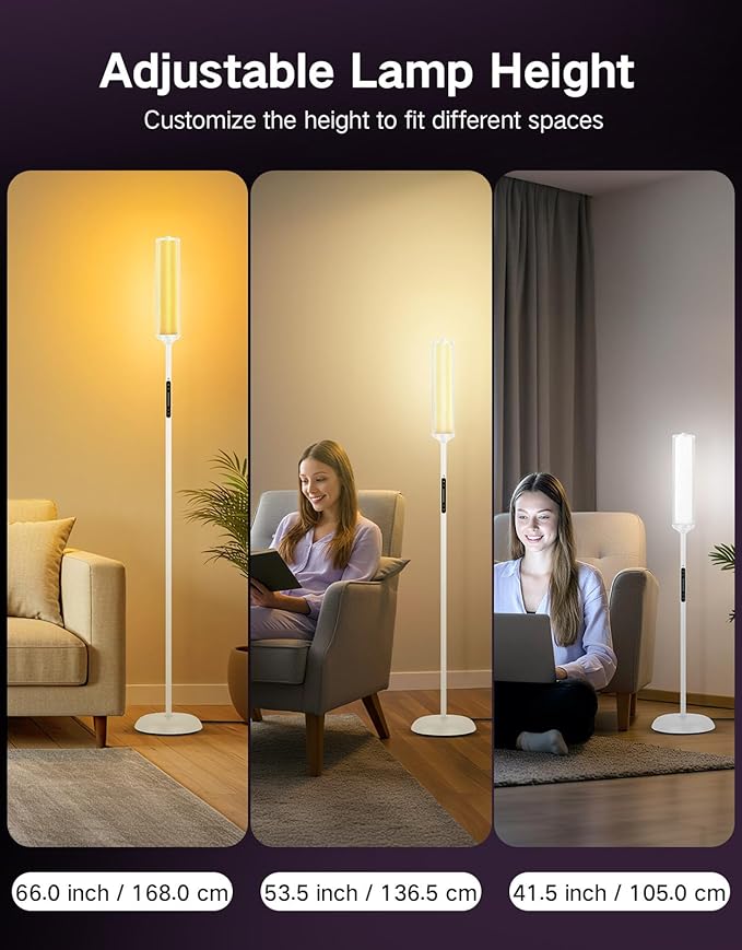 OUTON Corner Floor Lamp with Remote, Touch & App Control, RGB Color Changing Standing Lamp with 32 Modes, 360 Lighting, 3 Color Temperatures, Dimmable 66 in Tall Lamp for Living Room,White & Metal
