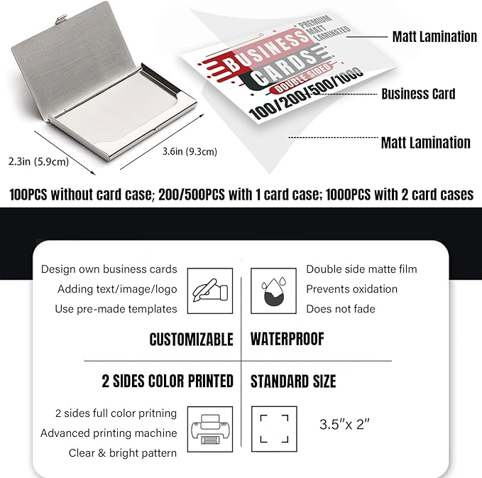 Business Cards Customize with Templates, Custom Business Cards Personalized with Your Logo, 3.5"X 2" 300gsm Matte Paper for Small Business - Design Your Own