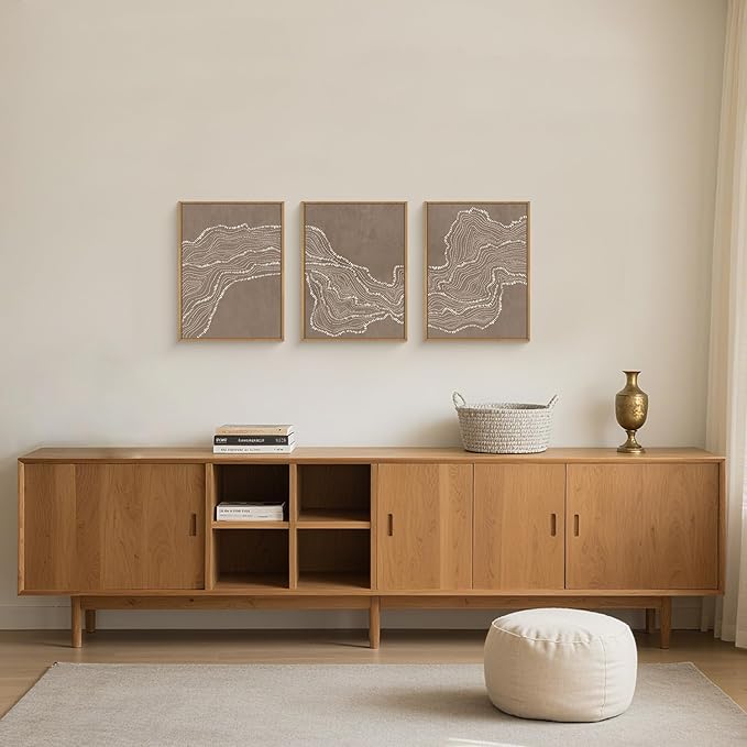 Abstract White Wave Framed Canvas Wall Art,Modern Minimalism Wall Decor,Neutral Geometric Line Art Painting,Textured Brown Artwork for Living Room,Bedroom,Dining Room,Office - 12"x16"x3