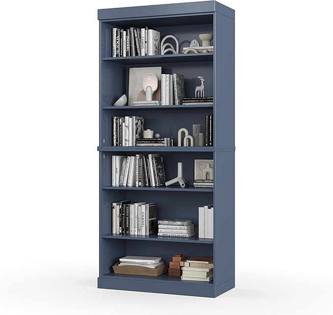 Palace Imports Solid Wood Bookcase - 6-Tier Bookshelf, 71.5" Tall, 32” W - Antique Blue, Stackable Modular, Open Storage Display for Living Room, Office, 100% Eco-Friendly Solid Wood, Made in Brazil
