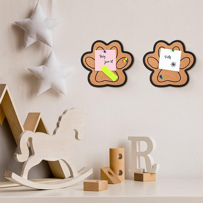 Decorative Cork Bulletin Board for Walls Memo Bulletin Pin Board Dog Paw Shape Bulletin Cork Board for Office Home Kitchen (2 Pieces)