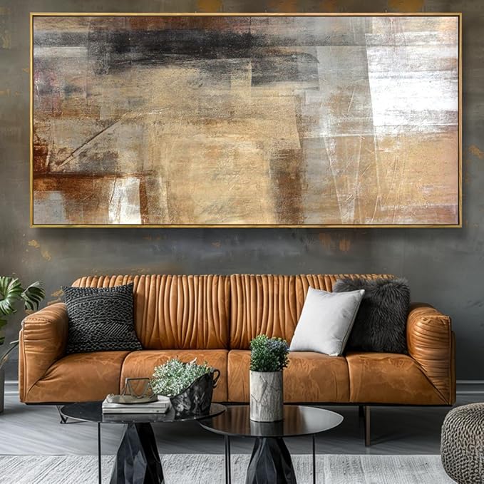 Wall Art Abstract Wall Decor Yellow Black Ink Canvas Painting Modern Artwork for Living Room Bedroom Dining Room Home Office Decor 24"x48" with Framed