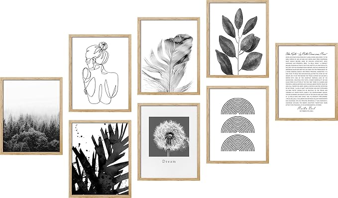 SIGNWIN Adhesive Canvas Poster Bathroom Decor 11"x14"x 8, Wall Art Room Decor Multicolor for Living Room, Bedroom, Office Black & White Duotone Geometric Dark Plants Nature Abstract Shapes