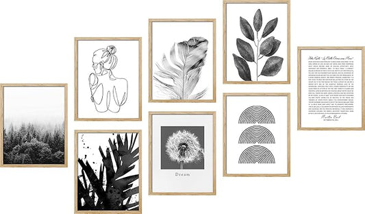 SIGNWIN Adhesive Canvas Poster Bathroom Decor, Wall Art Room Decor Multicolor for Living Room, Bedroom, Office Black & White Duotone Geometric Dark Plants Nature Abstract Shapes - 12"x16"x 8