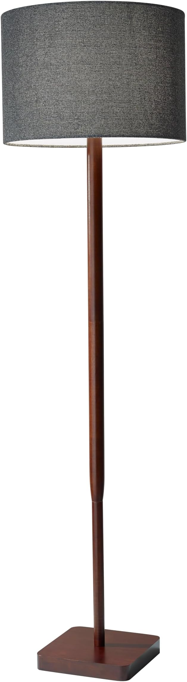 Adesso Floor Lamp with Walnut Rubberwood Base and Grey Fabric Lampshade – 58.5” x 16”, 3-Way Adjustable Brightness, Lamp for Bedroom, Living Room, and House Decor