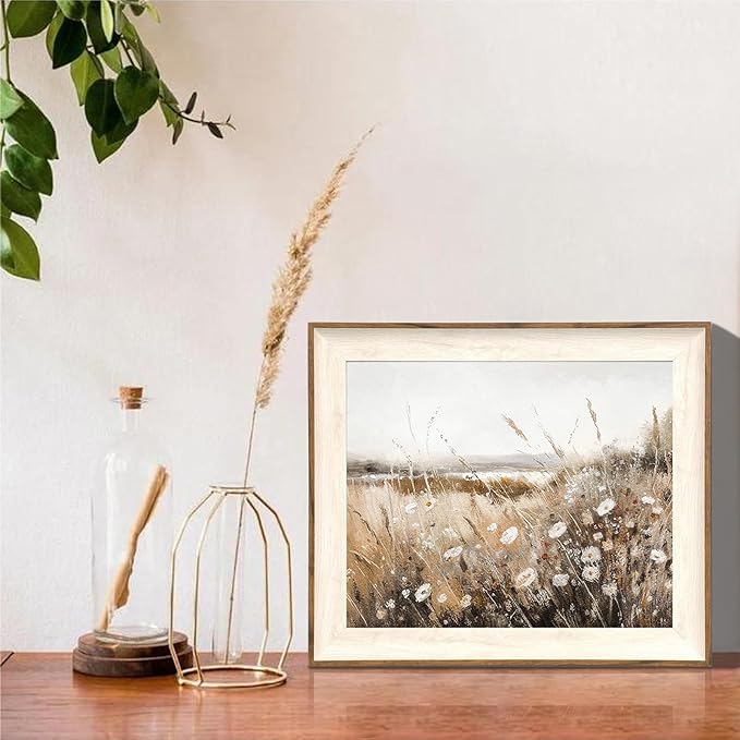 ASTRDECOR Framed Vintage Wall Art Home Decor, Farmhouse Decor Wall Art Autumn Country Wildflower Field Nature Canvas Art Wall Decor Living Room, Vintage Oil Painting Botanical Art Prints Decor-10''x12''