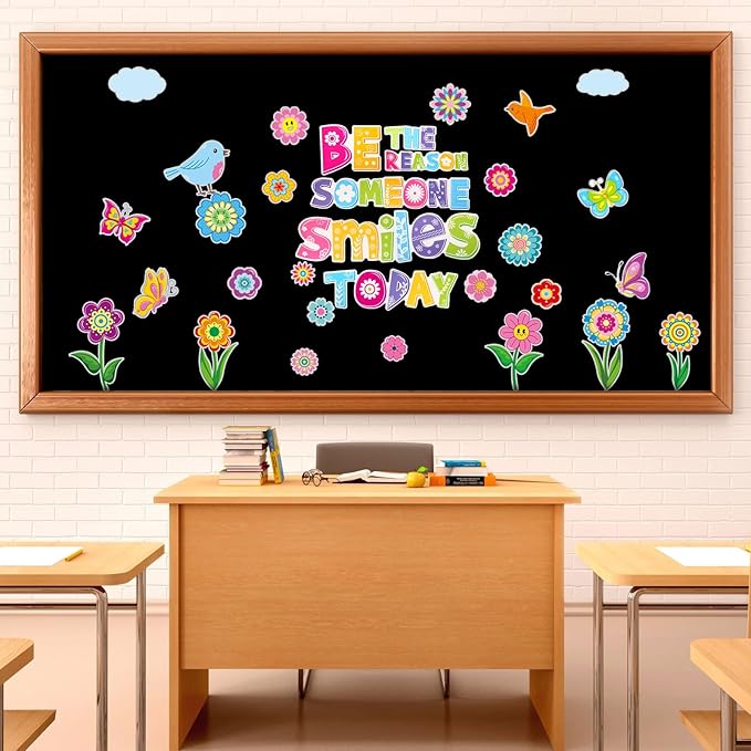 Pasimy Spring Bulletin Board Decorations Set Flower Classroom Door Decor Colorful Floral Butterfly Be The Reason Someone Smile Today Cutouts for Springtime March Home Office Wall Window Supplies