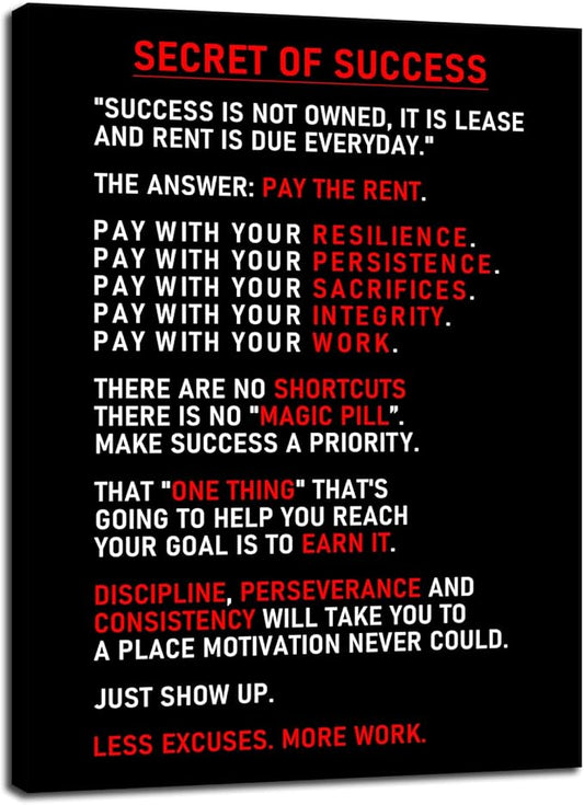 Inspirational Canvas Wall Art Secret of Success Motivational Poster Inspiring Prints Artwork for Living Room Office Modern Home Decor Painting Pictures Stretched and Framed [18''Wx 24''H]