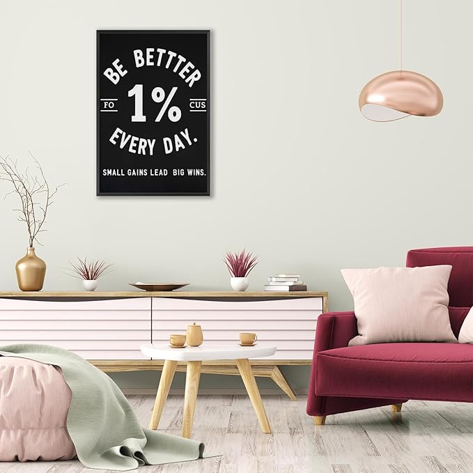 Inspirational Motivation 1% Better Every Day Canvas Poster Entrepreneur Success Life Saying Wall Art Hustle Inspiring Sign Prints Painting For Home Office Wall Decor 16x24in Framed