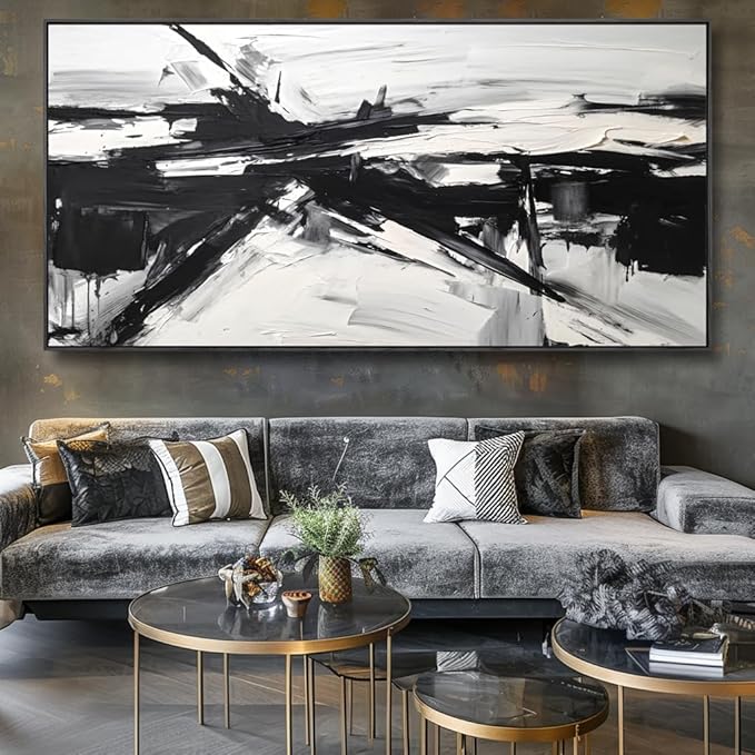 Wall Art Abstract Canvas Painting Black and White Modern Artwork for Living Room Bedroom Dining Room Home Office Decor 30"x60" with Framed