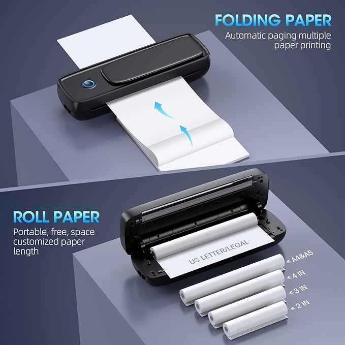 Aixiqee Portable Thermal Printer, Wireless & Bluetooth Mini Inkless Printer for Travel, Office, Home, Supports 8.5x11inch, Compatible with iPhone, Android, Laptop