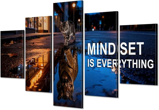 YOUHONG 5 Pieces Inspirational Wall Decor Inspirational Posters Motivational Mindset is Everything Art Motivational Posters Quotes Wall Decor with Wooden Frame, for Home Office Art (50''W x 24''H)