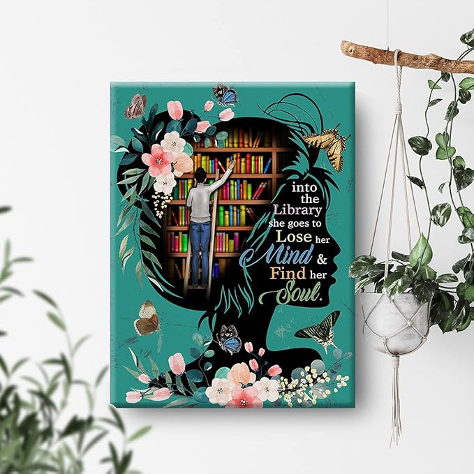 Books Wall Art into the Library Canvas Painting Prints for Home Wall Decor Framed Reading Books Artwork Book Lover Gifts(12x15 Inch)