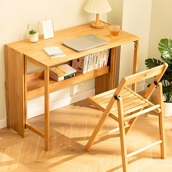 Modern Office Desk 33" L Computer with Wood Base and Collapsible Feature Rectangular Home Writng Working for Living Room, Classroom, Study Room - Without Chairs Natural