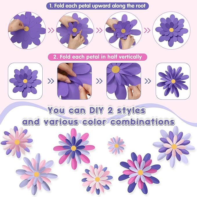 18 Pcs Paper Flowers Decorations for Wall DIY Flower Bulletin Board 3D Fiesta Paper Floral Backdrop Decoration for Photo Backdrop Classroom Back to School Party(Pink Purple Series)