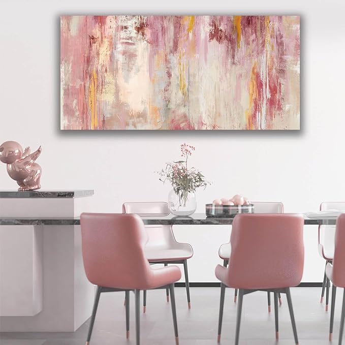 Kureful Canvas Wall Art Pink Wall Decor Abstract Paintings Room Decor for Teen Girls Wall Art Decor Living Room Aesthetic Wall Decorations for Bedroom 24x48 Inch