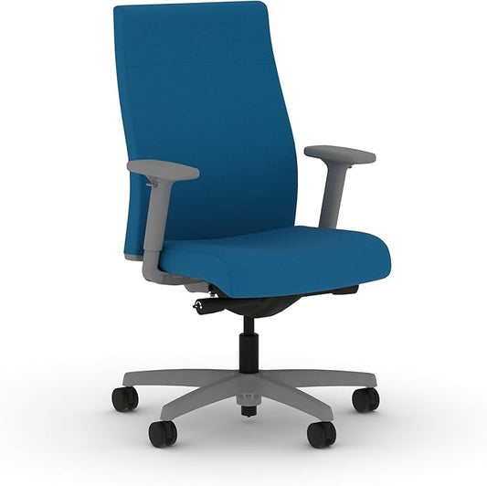 HON Ignition 2.0 Fabric Office Chair, Upholstered, Adjustable Arms, Advanced Synchro-Tilt Recline Executive Ergonomic Office Chair, Titanium Frame, Peacock