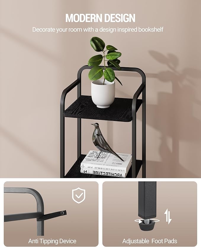Bookcase Bookshelf, Narrow Book Shelf, Industrial Corner Shelf Storage Organizer, Slim Shelving Unit for Home Office, Living Room, Bedroom, Kitchen, 6-Tier Black BC24604B