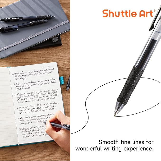 Shuttle Art Black Gel Pens, 96 Pack(20 Pens with 28 Refills) Retractable Medium Point Rollerball Gel Ink Pens Smooth Writing with Comfortable Grip for Office School Home Work