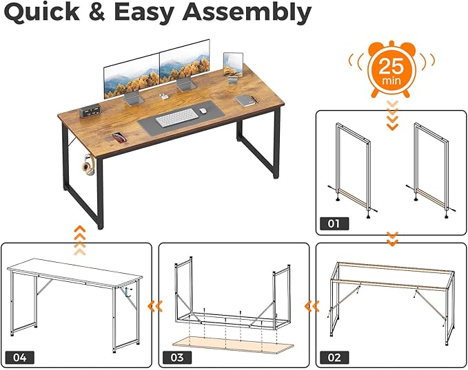 ODK 54 Inch Computer Desk Home Office Desk, Gaming Writing Work from Home Study Desk, Modern Simple Design, Large Legroom, Sturdy Metal Frame, Vintage