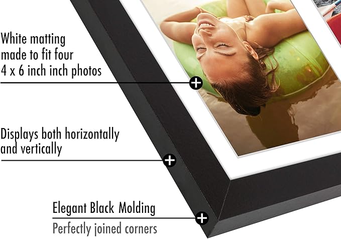 Americanflat 4x6 Collage Picture Frame with Shatter-Resistant Glass - Fits Four 4x6 Photos or Use as One 8x20 Picture Frame - Signature Collection - Collage Frames for Wall Display - Black