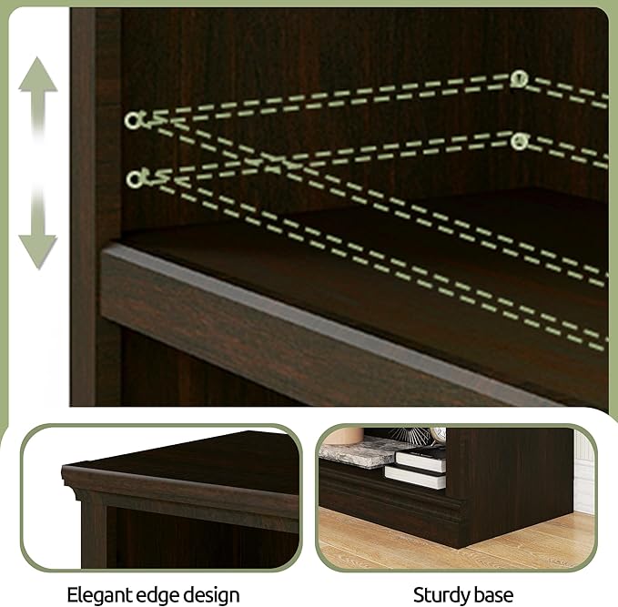 blini Low Horizontal Bookshelf Double Wide 64" 2-Tier Bookcase 4 Cube Storage Organizer Cherry Wood Bookcases for Bedroom and Home Office Decor Display