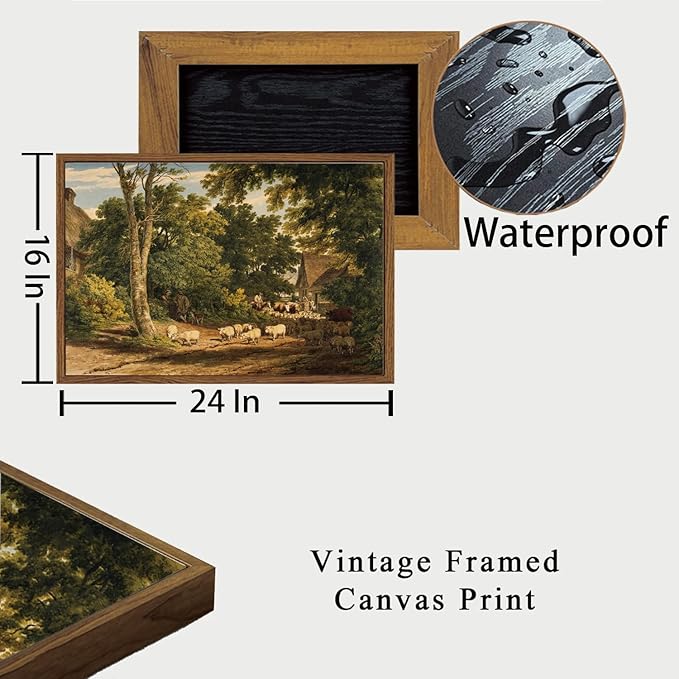 OIQArtOIQ Vintage Framed Wall Art Rural Farm Scene Canvas Art Prints Countryside Landscape Pictures Wall Decor Modern Rustic Farmhouse Paintings Artwork For Bedroom Bathroom Office Living Room