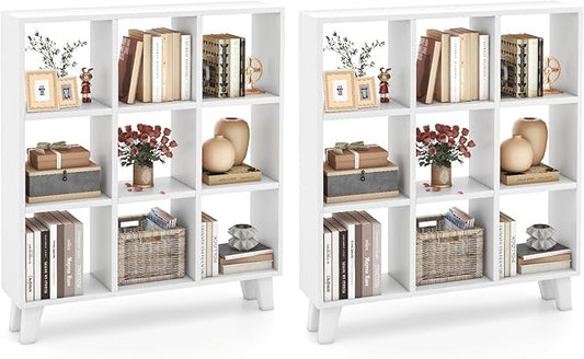 Tangkula 9-Cube Bookcase, Freestanding 3-Tier Bookshelf with 6 Removable Shelves, Open Back DIY Storage Organizer with Raised Support Feet for Living Room Study Office (2, White)