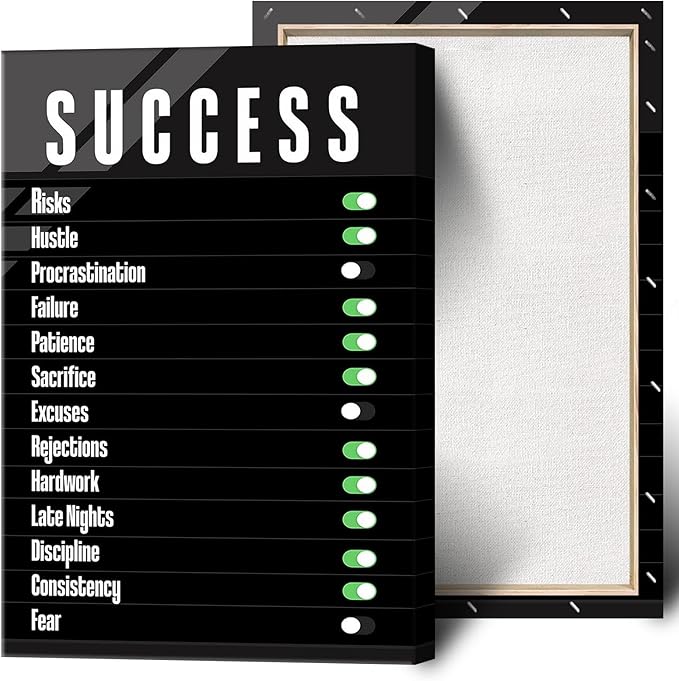 Trendy Success Settings Wall Art Motivational Quotes Inspirational Canvas Poster Large Motto Modern Encouraging Sign Prints Painting For Office Living Room Wall Decor 12x16in Framed
