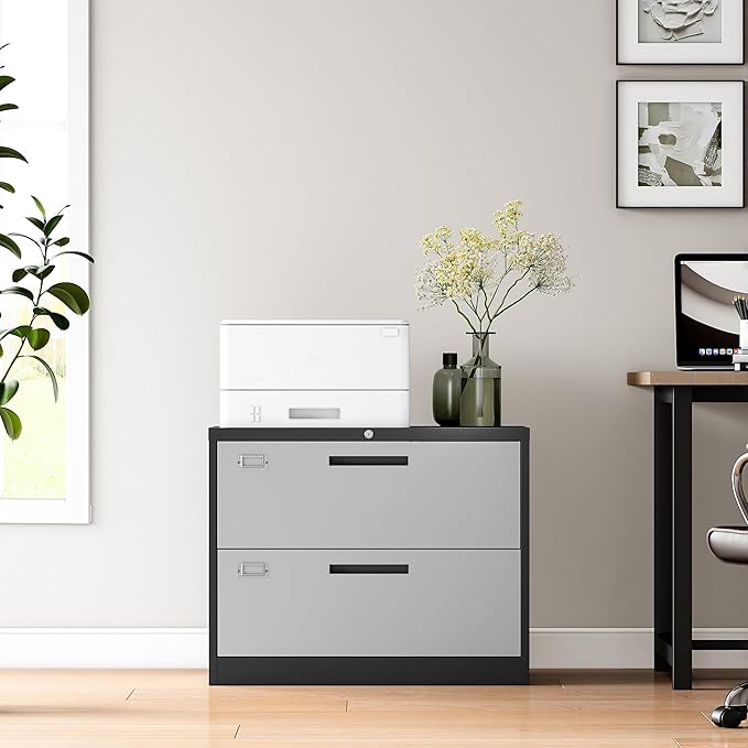 Lateral File Cabinet with Lock, 2 Drawer Metal Filing Cabinet, Lateral Filing Cabinet with Lock for Home Office, Locking Metal Steel Wide File for Legal/Letter A4 Size