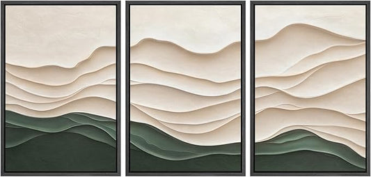 SIGNWIN Framed Canvas Print Wall Art Set Textured Paper Cut Landscape Beige and Green Minimalist Illustrations Modern Art Rustic Scenic Relax/Calm for Living Room, Bedroom, Office - 16"x24"x3 Black