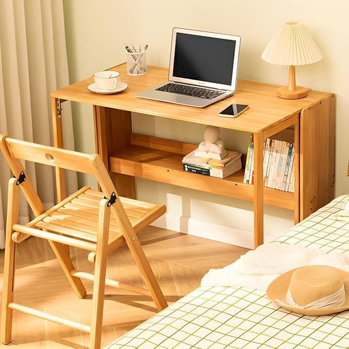 Modern Office Desk 33" L Computer with Wood Base and Collapsible Feature Rectangular Home Writng Working for Living Room, Classroom, Study Room - Without Chairs Natural