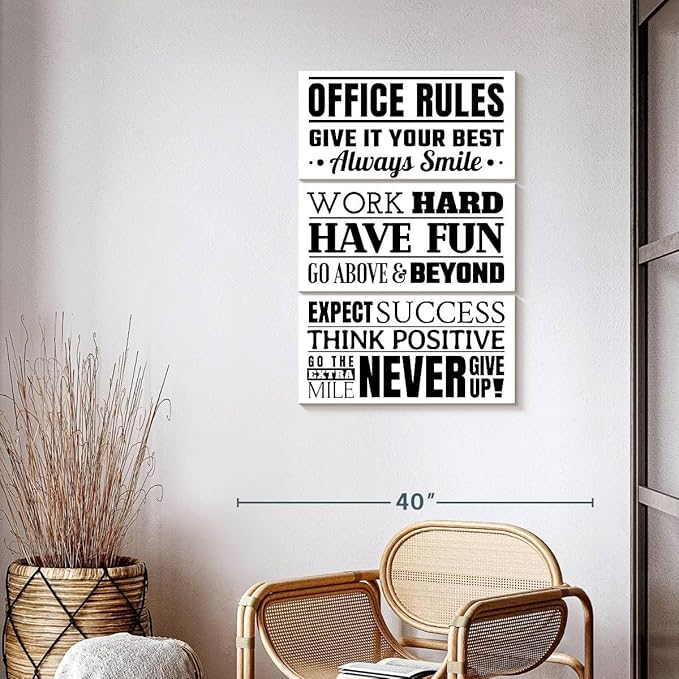 Elephant Stock - Fun Office Rules Wall Art - Vertical Multi Panel Canvas - 3 Piece Living Room Wall Decor - Digital Art Inspirational And Typography Multi Piece Wall Art - White And Black Decor - 24" x 38"