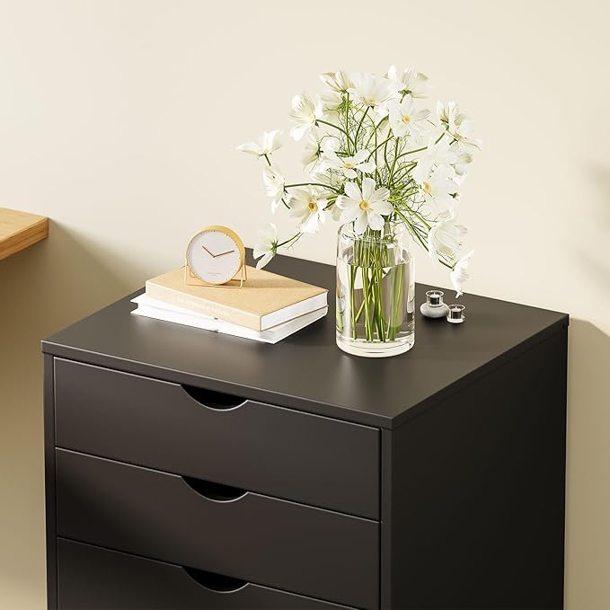 NEWBULIG 7 Drawers File Cabinet Under Desk Storage with Wheels Small Rolling Office Filing Cabinets Chest of Dawers for Home Office Black