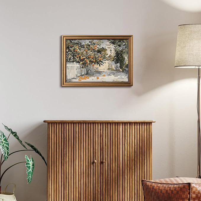 Gold Framed Wall Art Vintage Canvas Wall Art Country Orange Trees Artwork Prints Picture for Living Room Bedroom Farmhouse Bathroom Office Decor, 16x24