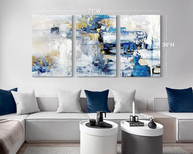 GIFTTWART Abstract Blue and Gold Wall Art – Extra Large Canvas for Living Room, Bedroom, Kitchen, Dining Room, Office Decor