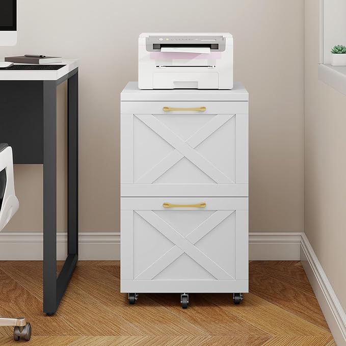 Vabches Farmhouse File Cabinet with 2 Drawers, Modern White