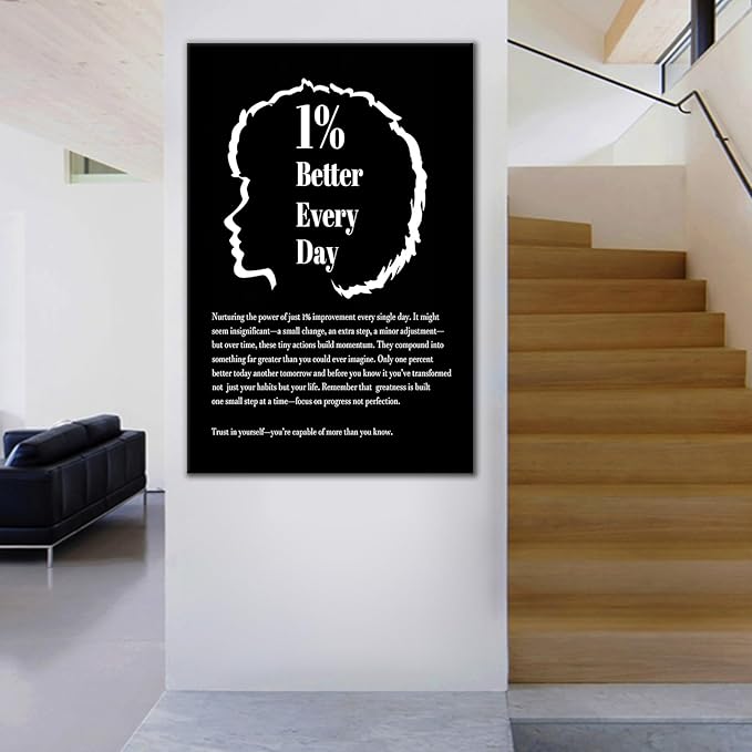Inspirational Framed Canvas Wall Art 1% Better Every Day Picture Office Success Quote Growth Entrepreneur Motivational Poster Print for Modern Home Classroom Artwork Ready to Hang [24''Wx36''H]