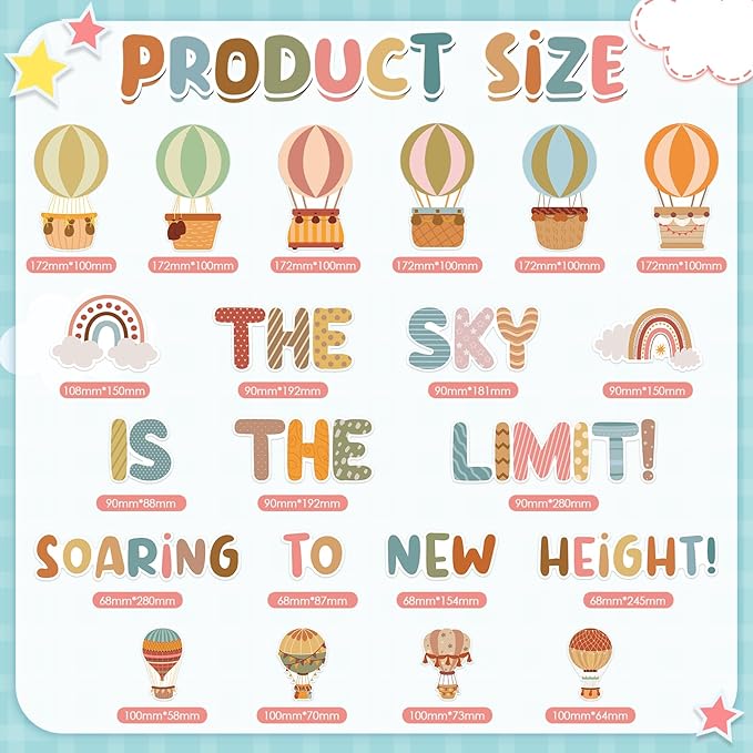 Crtiin 3D Hot Air Balloon Honeycomb Bulletin Board Set for School Classroom Decoration Hot Air Balloon Artcraft Cutouts with Honeycomb for Back to School Kindergarten Decor The Sky Is The Limit (Boho)
