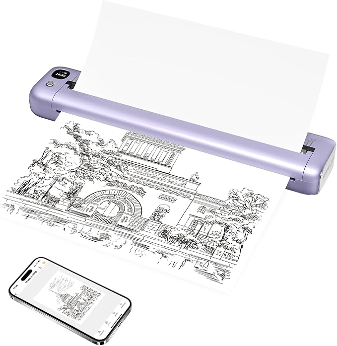 Rongta Portable Printer, Bluetooth Inkless Thermal Printer Wireless for Travel, Compatible with Android iOS Phone & Laptop, Supports 8.5" X 11" US Letter for Office, Home, Car, F81 (Purple)
